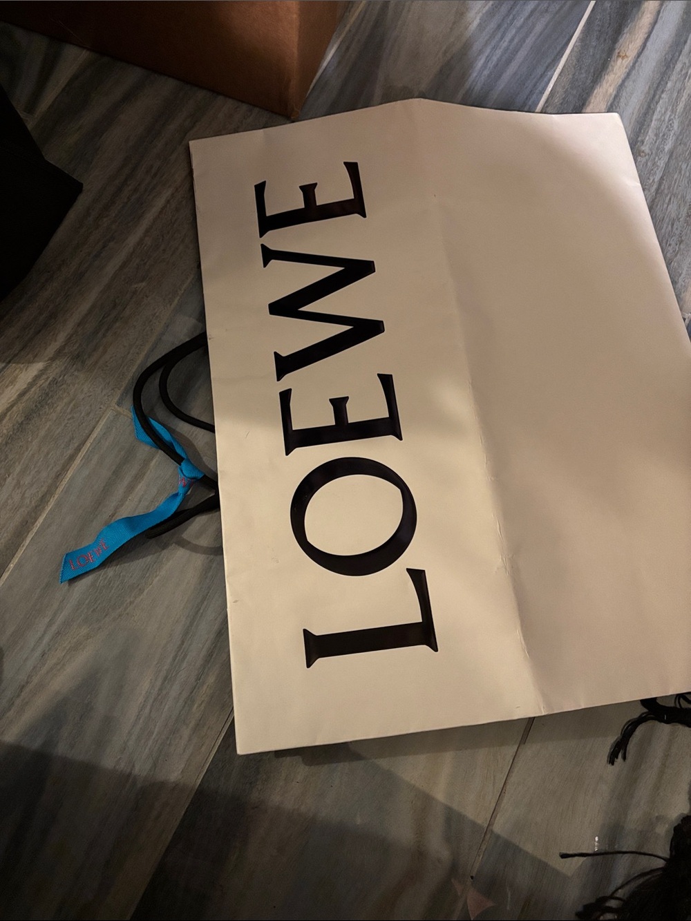 Loewe Cream Shopping Bag with Turquoise Ribbon